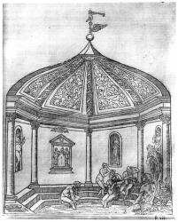 Women's Baths at Theleme Abbey, from 'Le Songe de Poliphile' by Francois Rabelais (1494-1553) edition published in 1554 (engraving) (b/w photo) | Obraz na stenu