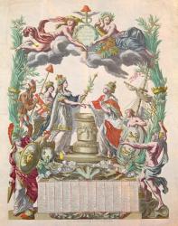 Calendar for the year of 1783 commemorating the Treaty of Versailles in 1768 in which America gained its independence (coloured engraving) | Obraz na stenu