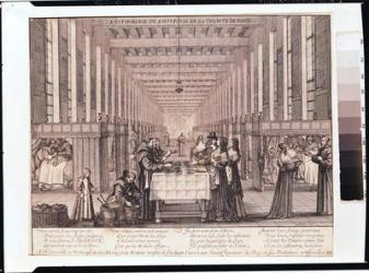 The Infirmary of the Sisters of Charity during a visit of Anne of Austria (1601-66) 1635 (engraving) (see also 208680) | Obraz na stenu