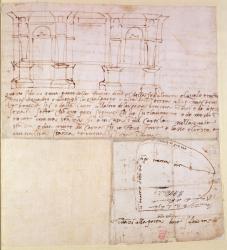 W.23r Architectural sketch with notes (pen & ink) | Obraz na stenu