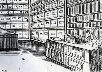 Bookshop, illustration from 'Orbis Sensualium Pictus' by John Amos Comenius, published c.1659 (woodcut) | Obraz na stenu