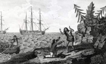 Affecting interview of two Mokito Men, illustration taken from "Moore's Voyages and Travels", 1778 (engraving) | Obraz na stenu