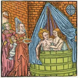 Bathing scene from the middle ages. From Illustrierte Sittengeschichte vom Mittelalter bis zur Gegenwart by Eduard Fuchs, published 1909. | Obraz na stenu