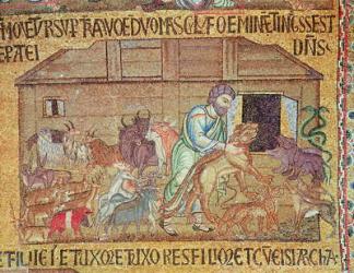The Flood, from the Atrium, detail of Noah putting wild animals on the ark (mosaic) | Obraz na stenu