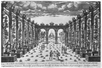 Stage design by Giacomo Torelli (1608-78) for the opera 'Venere Gelosa' performed in 1643 at Teatro novissimo in Venise (engraving) (b/w photo) | Obraz na stenu