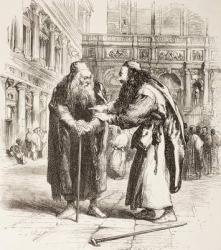 Illustration for The Merchant of Venice, Shylock and Tubal meet in the street, Act III, Scene I, from 'The Illustrated Library Shakespeare', published London 1890 (litho) | Obraz na stenu