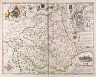 The Bishoprick and City of Durham, from the 'Theatre of the Empire of Great Britaine', 1611-12 (coloured engraving) | Obraz na stenu