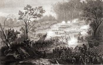 The Battle at Pittsburg Landing, engraved by H. B. Hall, 1862 (engraving) (b&w photo) | Obraz na stenu