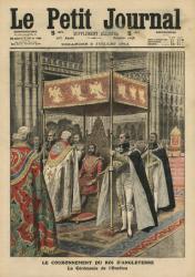 The Coronation of King George V (1865-1936) and the Ceremony of Unction at Westminster Abbey, 23 June 1911, illustration from 'Le Petit Journal', supplement illustre, 2nd July 1911 (litho) | Obraz na stenu