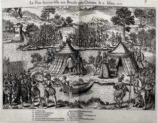The Peace Made on L'Isle aux Boeufs, near Orleans on 13th March 1563 (engraving) (b/w photo) | Obraz na stenu