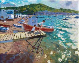 Two boys on the landing stage,Teignmouth,2015/16,(oil on canvas) | Obraz na stenu
