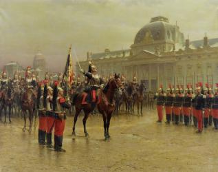 Colonel de La Rochetulon Presenting to the Recruits of the 6th Cavalry the Standard of the Regiment in January 1887, c.1887 (oil on canvas) | Obraz na stenu