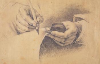 Drawing Hands, 1798 (black chalk heightened with white on brown paper) | Obraz na stenu