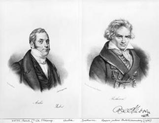 Esprit Auber (1782-1871) and Ludwig van Beethoven (1770-1827) (litho) (b/w photo) | Obraz na stenu