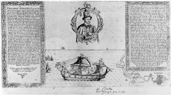 The Black Pinnace Bringing Sir Philip Sidney's Body Back to London, pub. in 1588 (engraving) (b/w photo) | Obraz na stenu