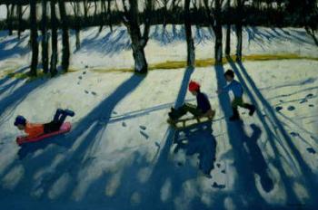 Boys Sledging, Allestree Park, Derby (oil on canvas) | Obraz na stenu