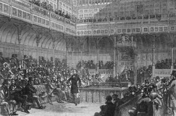 Mr Disraeli Introducing the Reform Bill in 1859 (engraving) (b&w photo) | Obraz na stenu