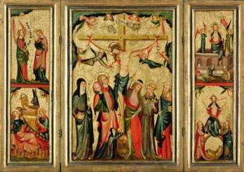 Triptych depicting the Crucifixion of Christ, c.1350 (tempera and gold leaf on panel) (see also 182372) | Obraz na stenu