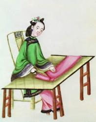 A Chinese Woman cutting cloth, Qianlong Period (1736-96) (gouache on paper) | Obraz na stenu