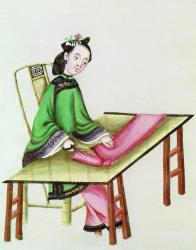 A Chinese Woman cutting cloth, Qianlong Period (1736-96) (gouache on paper) | Obraz na stenu