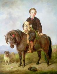 John Samuel Bradford as a boy seated on a shetland pony with a pug dog, 19th century | Obraz na stenu