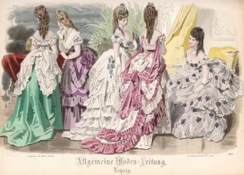 Ballgowns, fashion plate from the 'Allgemeine Moden-Zeitung', Leipzig, 1872 (coloured engraving) | Obraz na stenu