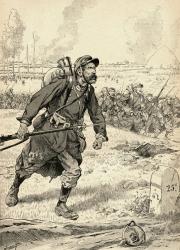 French soldier advances during the first Battle of the Marne, France, 1914, during World War One. | Obraz na stenu