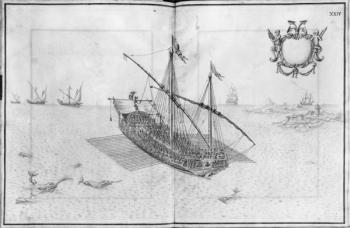 Building, equipping and launching of a galley, plate XXIV (pencil & w/c on paper) (b/w photo) | Obraz na stenu