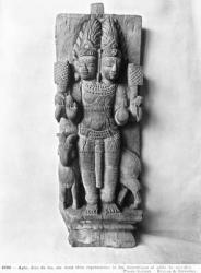 Relief depicting a double-headed image of Agni, the God of fire, seated on a ram, South India (wood) (b/w photo) | Obraz na stenu