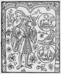 April, flowers, Aries, illustration from the 'Almanach des Bergers', 1491 (xylograph) (b/w photo) | Obraz na stenu