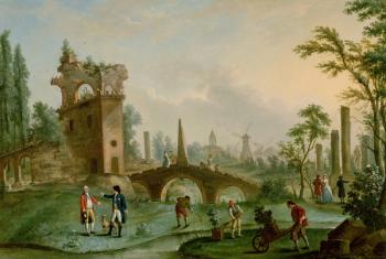 Carmontelle (1717-1806) giving the Keys of the Parc Monceau in Paris to the Duke of Chartres (1747-93) (oil on canvas) | Obraz na stenu