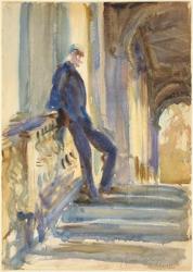 Sir Neville Wilkinson on the Steps of the Palladian Bridge at Wilton House, 1904-5 (watercolour over graphite on wove paper) | Obraz na stenu