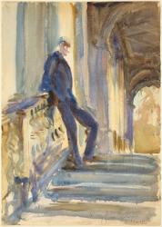 Sir Neville Wilkinson on the Steps of the Palladian Bridge at Wilton House, 1904-5 (watercolour over graphite on wove paper) | Obraz na stenu