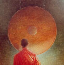 Young Monk with Gong (oil on canvas) | Obraz na stenu