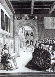 St. Benedict Preaching in the Monastery (engraving) (b/w photo) | Obraz na stenu