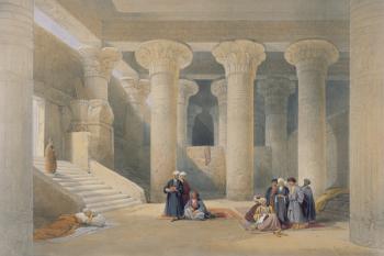 Interior of the Temple at Esna, Upper Egypt, from 'Egypt and Nubia', engraved by Louis Haghe, published in London, 1838 (colour litho) | Obraz na stenu
