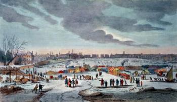 Frost Fair on the River Thames near the Temple Stairs in 1683-84, engraved by James Stow (1770-c.1820), pub. 1825 by Robert Wilkinson (colour print) | Obraz na stenu