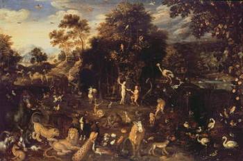 The Garden of Eden with Adam and Eve (oil on canvas) | Obraz na stenu