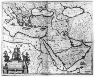 Map of the Ottoman Empire, from the 'Atlas Novus' (coloured engraving) (b/w photo) | Obraz na stenu