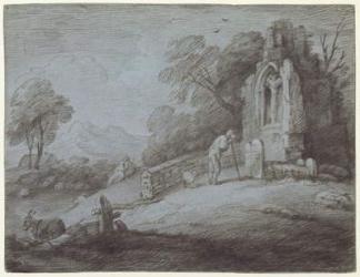 Churchyard with Figure Contemplating Tombstone (etching on paper) | Obraz na stenu