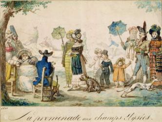 A Walk in the Champ Elysees, 1811 (pen & ink and w/c on paper) | Obraz na stenu