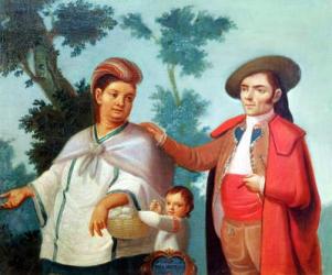 A Spaniard and his Mexican Indian Wife, illustration of mixed race marriages in Mexico (oil on canvas) | Obraz na stenu