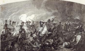 Charge of Lord Somerset's Heavy Brigade at Waterloo, and total rout of the French Army, illustration from 'Cassell's Illustrated History of England' (engraving) | Obraz na stenu