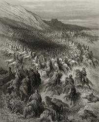 Crusaders surrounded by Saladin's (1137-93) army, illustration from 'Bibliotheque des Croisades' by J-F. Michaud, 1877 (litho) | Obraz na stenu