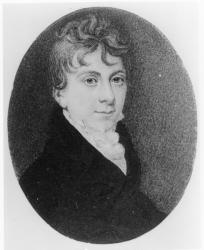 Portrait miniature of Thomas Love Peacock (1785-1866) c.1805 (w/c on ivory) (b&w photo) | Obraz na stenu
