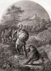 Greatheart defending Christiana in the valley. From The Pilgrim's Progress by John Bunyan. 19th century print. | Obraz na stenu