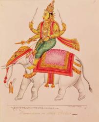 Indra, God of Storms, riding on an elephant, 1820-25 (gouache on paper) | Obraz na stenu