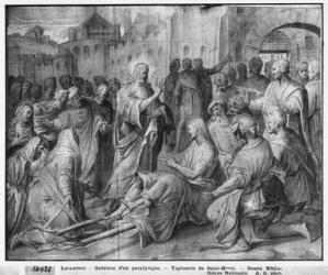 Life of Christ, Jesus healing a paralytic at Capernaum, preparatory study of tapestry cartoon for the Church Saint-Merri in Paris, c.1585-90 (pierre noire & wash & white highlights on paper) | Obraz na stenu