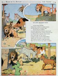 The Ageing Lion, from the 'Fables' by Jean de la Fontaine (1621-95) 1906 (colour litho) | Obraz na stenu