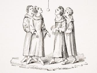 The Game of Bob Apple, or Swinging Apple, reproduction from a 14th century manuscript, from 'Le Moyen Age et La Renaissance' by Paul Lacroix (1806-84) published 1847 (litho) | Obraz na stenu